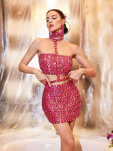 Load image into Gallery viewer, Zelie Rhinestone Skirt Set In Hot Pink
