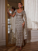 Load image into Gallery viewer, Zephyrus Draped Sleeve Sequin Maxi Dress
