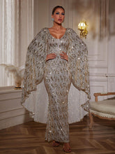 Load image into Gallery viewer, Zephyrus Draped Sleeve Sequin Maxi Dress
