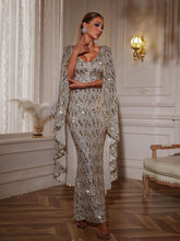 Load image into Gallery viewer, Zephyrus Draped Sleeve Sequin Maxi Dress
