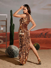 Load image into Gallery viewer, Zev One Shoulder Asymmetric Sequin Dress
