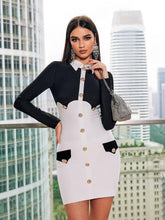 Load image into Gallery viewer, Zsiga Folded Collar Button Bandage Mini Dress
