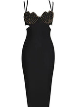 Load image into Gallery viewer, Coretta Pearl Coutout Bandage Dress In Black
